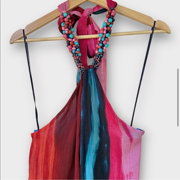 NWT ZARA Beaded Halter Neck Multicolor Chiffon Dress, size M - Picture 5 of 7